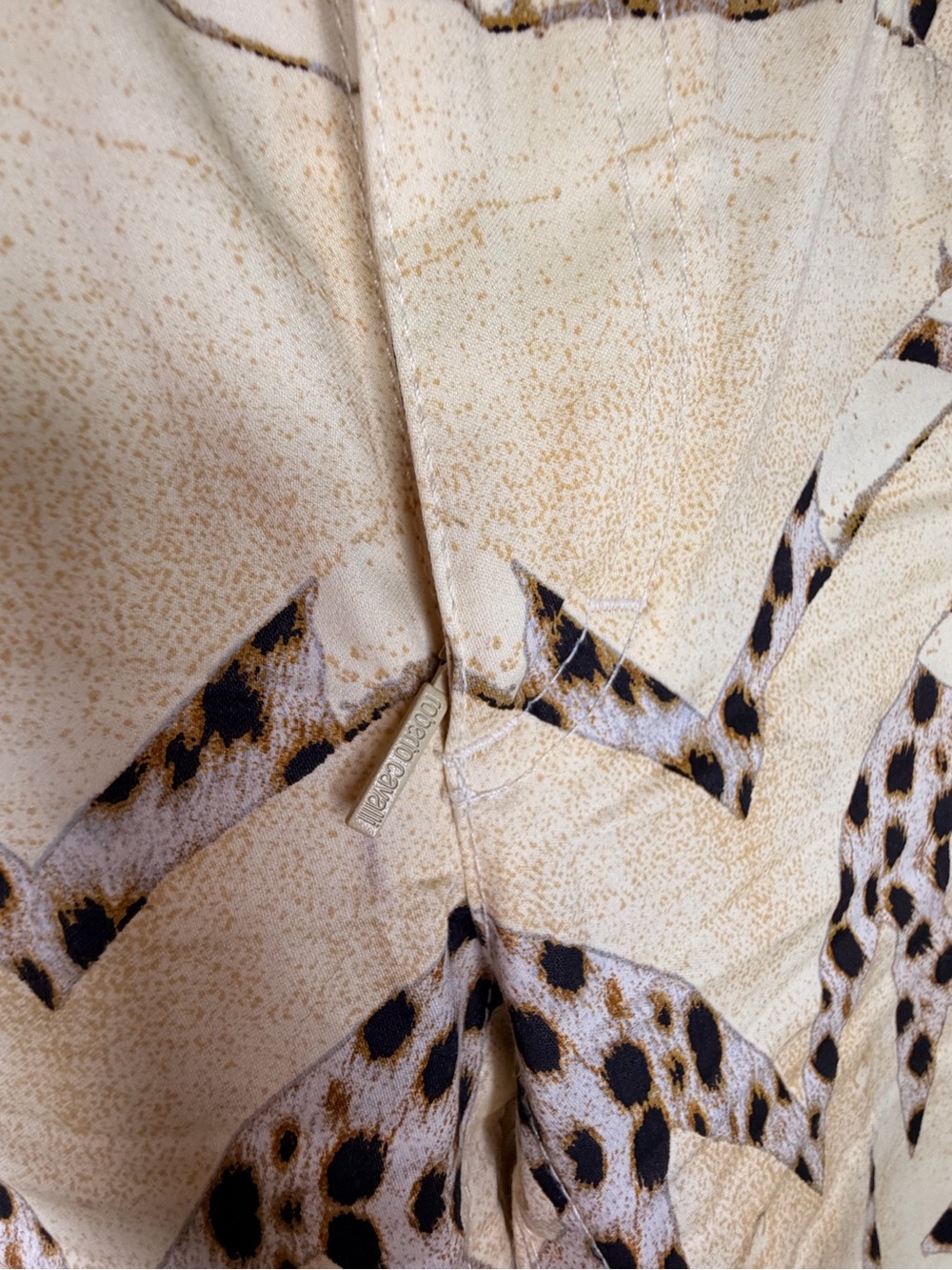 Roberto Cavalli Cream and Brown Leopard-Accent High-Waist Pants - Picture 3 of 10